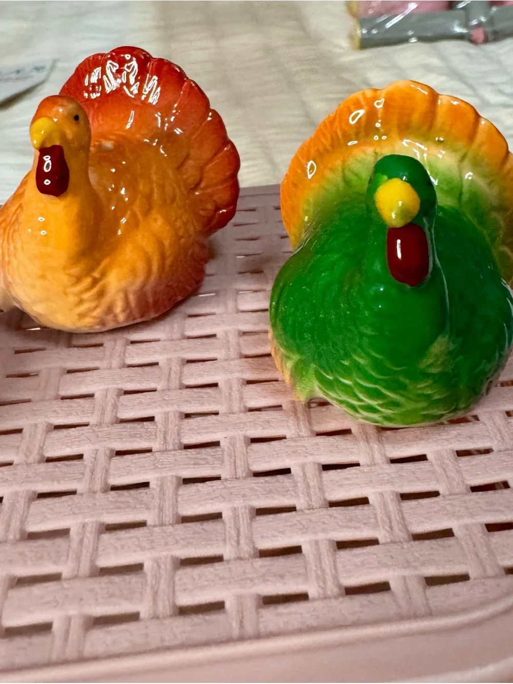 Ceramic Thanksgiving Turkey Salt and Pepper Shakers with Mini Pumpkin